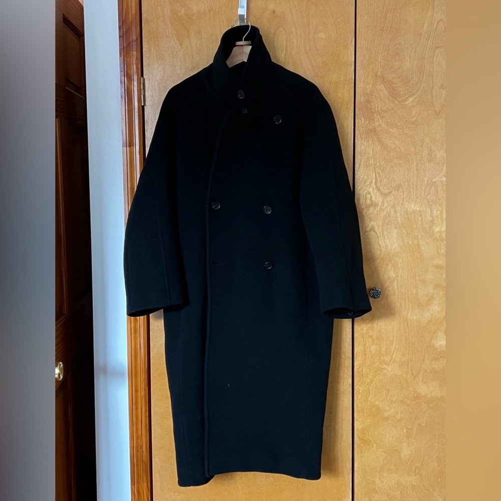 COS Women’s Oversized Double-breasted Wool Long Coat in Black - Picture 5 of 11